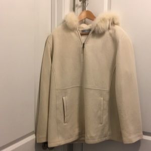 Winter white genuine fox fur trim hood jacket